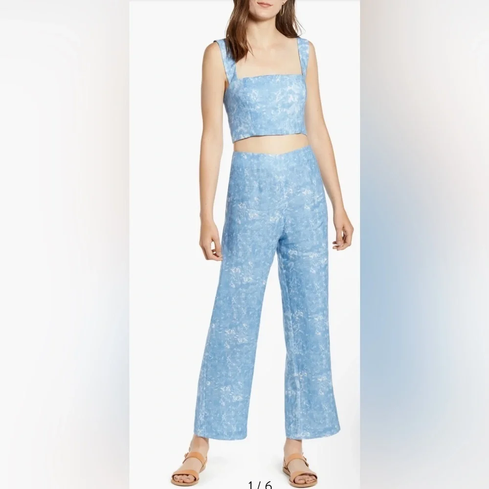 New! Reformation Mara 2–Piece Set Tie Dye Linen Cropped Top & Wide Leg 🩵 size 4